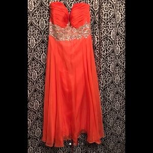 Peach long strapless dress